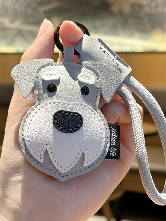 Accessories - Schnauzer Dog Face Faux Leather Keychain Charm